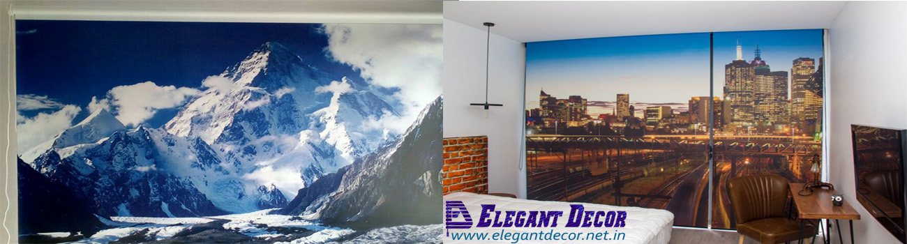 Custom designed roller blinds with personal images and logos